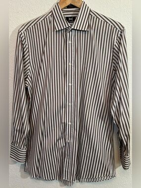 IKE Brown & White/Blue Stripe Dress Shirt
